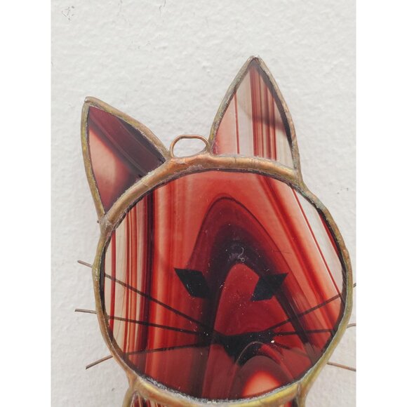 Dreamy Cat - Stained Glass handmade suncatcher, gorgeous maroon colour, cute, - Picture 6 of 10
